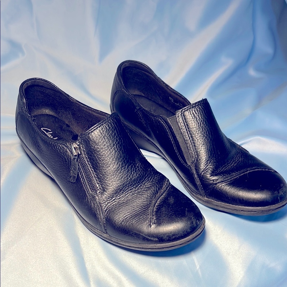 Clarks Black Leather Casual Slip-Ons